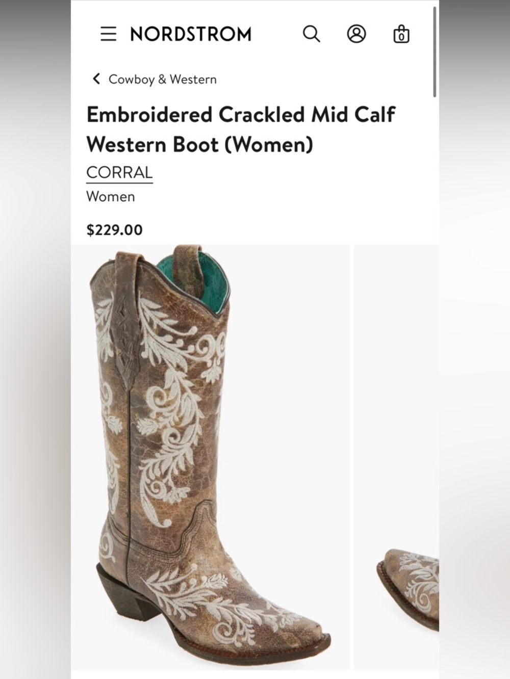 Coral Embroidered Brown Leather Cowboy Boots with White Floral Stitching